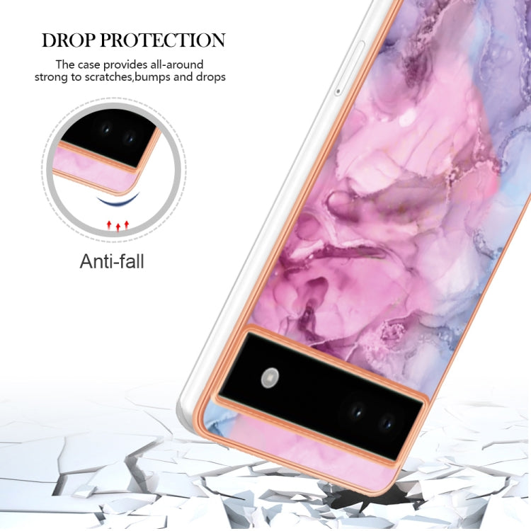For Google Pixel 6A Electroplating Marble Dual-side IMD Phone Case(Pink 013)