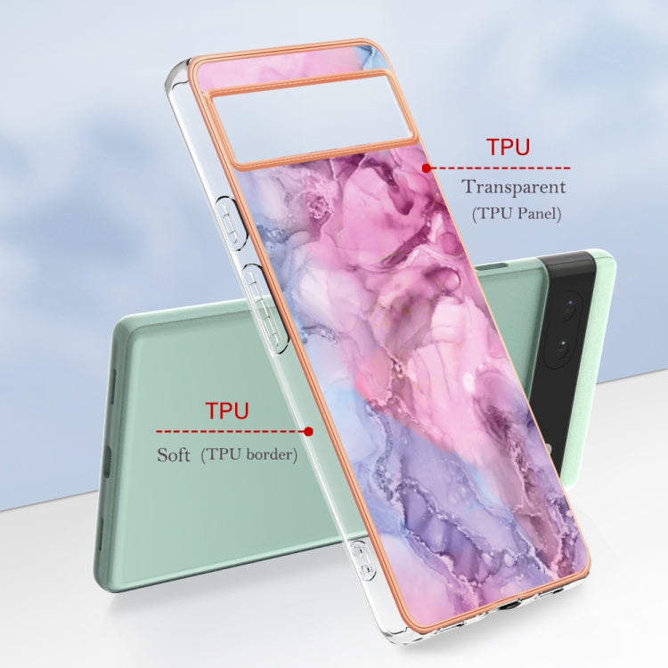 For Google Pixel 6A Electroplating Marble Dual-side IMD Phone Case(Pink 013)