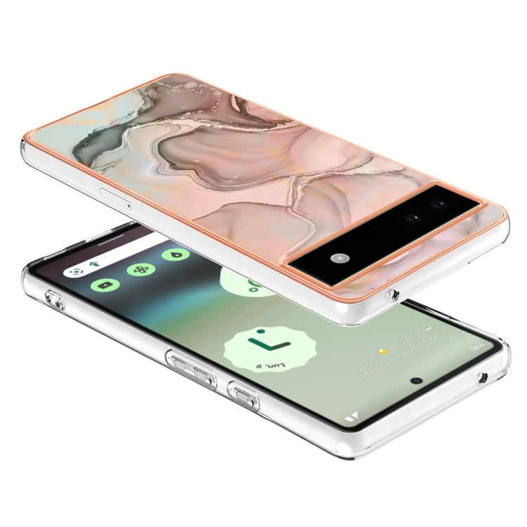 For Google Pixel 6A Electroplating Marble Dual-side IMD Phone Case(Rose Gold 015)