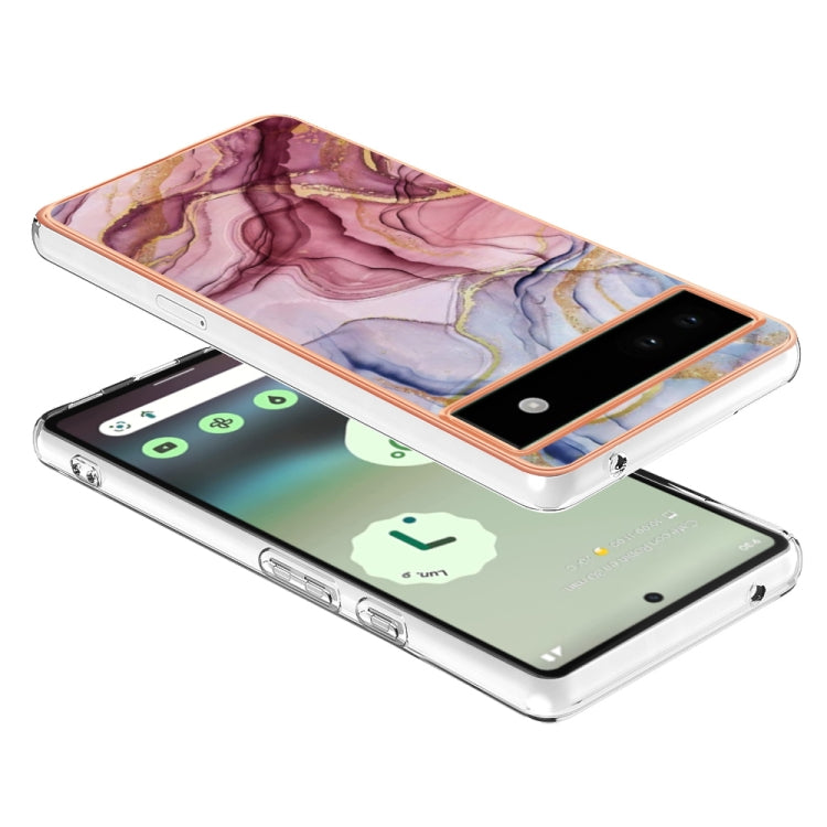 For Google Pixel 6A Electroplating Marble Dual-side IMD Phone Case(Rose Red 014)
