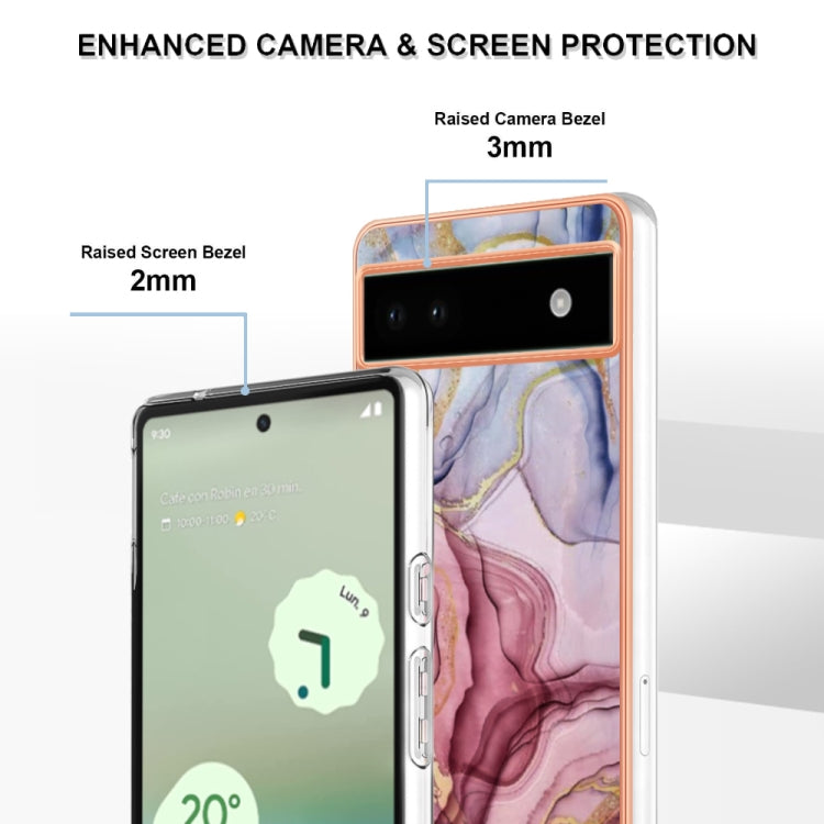 For Google Pixel 6A Electroplating Marble Dual-side IMD Phone Case(Rose Red 014)