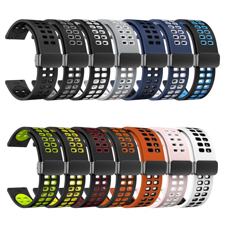 22mm Double-row Hole Folding Black Buckle Two-color Silicone Watch Band(Orange Black)