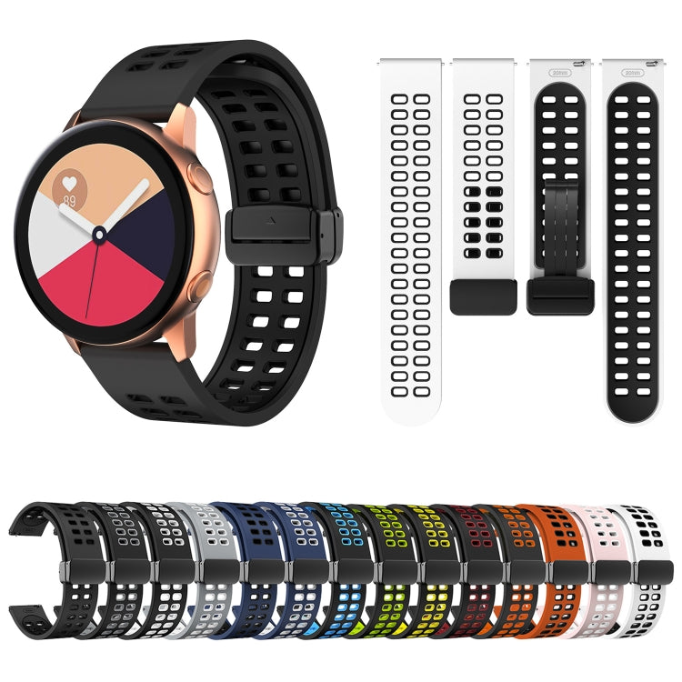 22mm Double-row Hole Folding Black Buckle Two-color Silicone Watch Band(Orange Black)