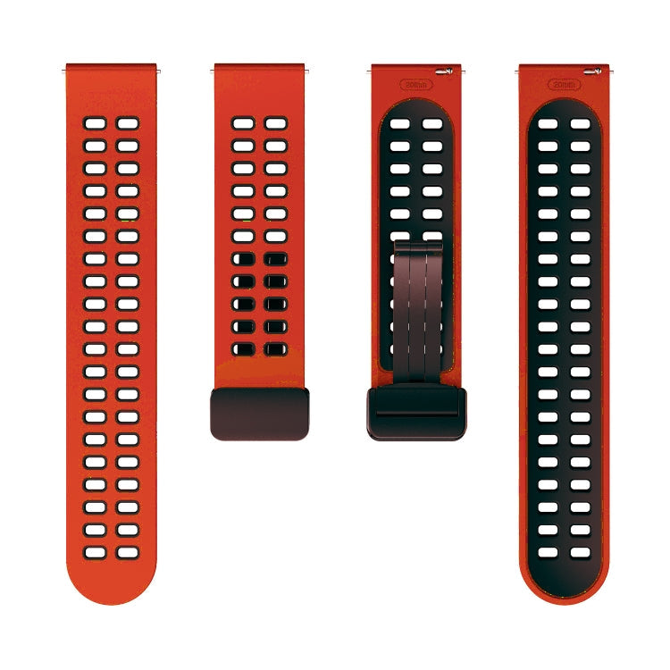 22mm Double-row Hole Folding Black Buckle Two-color Silicone Watch Band(Orange Black)