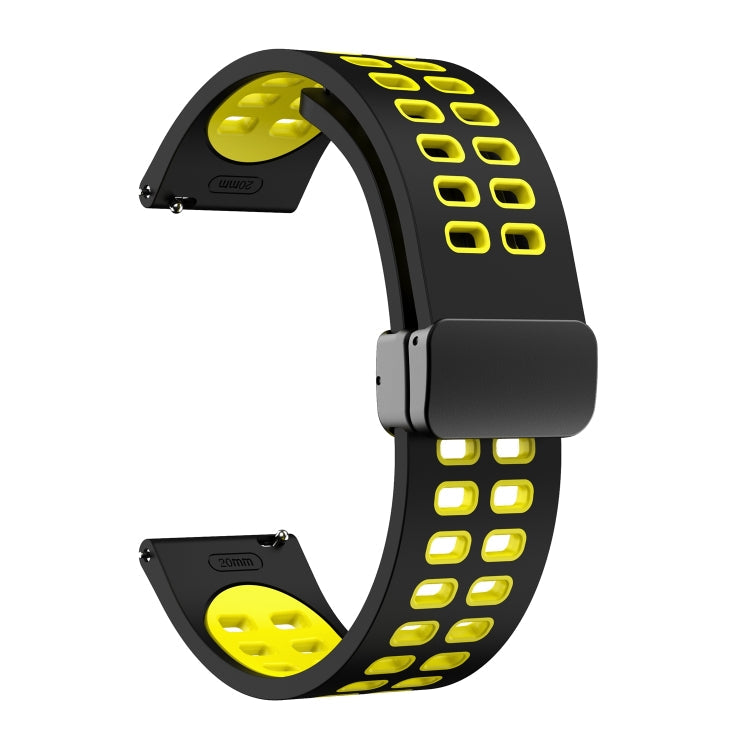 22mm Double-row Hole Folding Black Buckle Two-color Silicone Watch Band(Black Yellow)