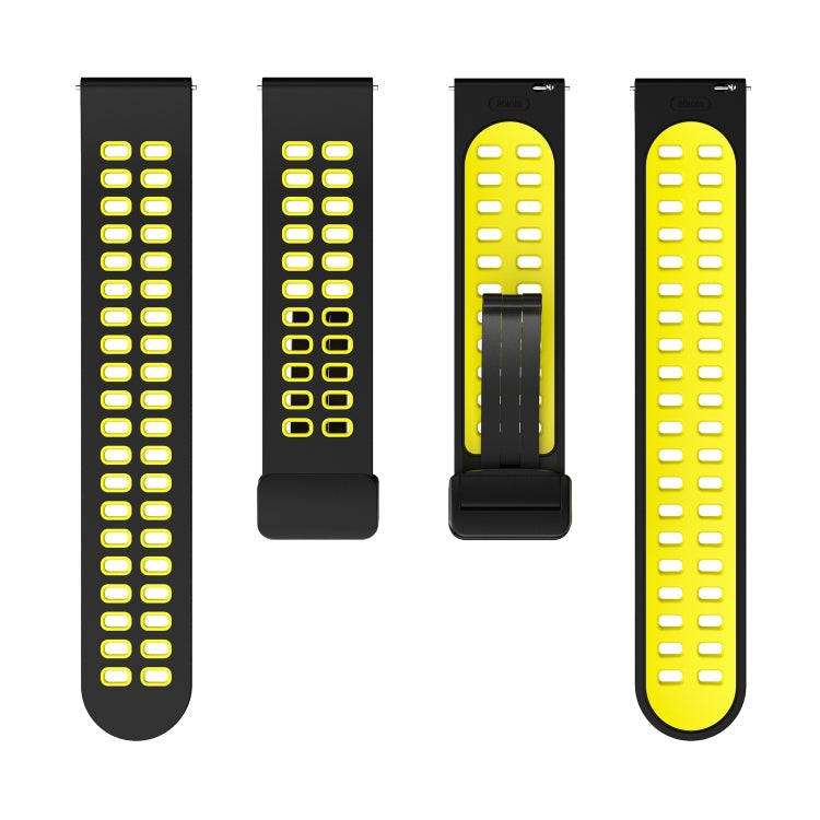 22mm Double-row Hole Folding Black Buckle Two-color Silicone Watch Band(Black Yellow)