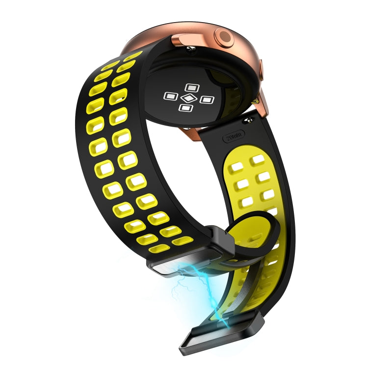 22mm Double-row Hole Folding Black Buckle Two-color Silicone Watch Band(Black Yellow)