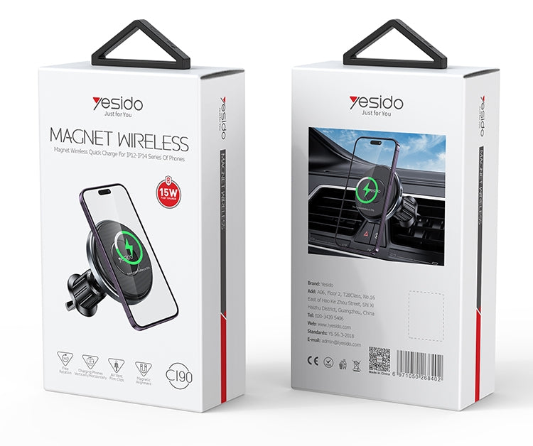 Yesido C190 15W Magsafe Magnetic Car Air Vent Wireless Charger(Black)
