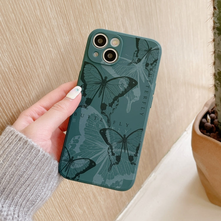 For iPhone 14 Side Pattern Magic TPU Phone Case(Green Butterflies)