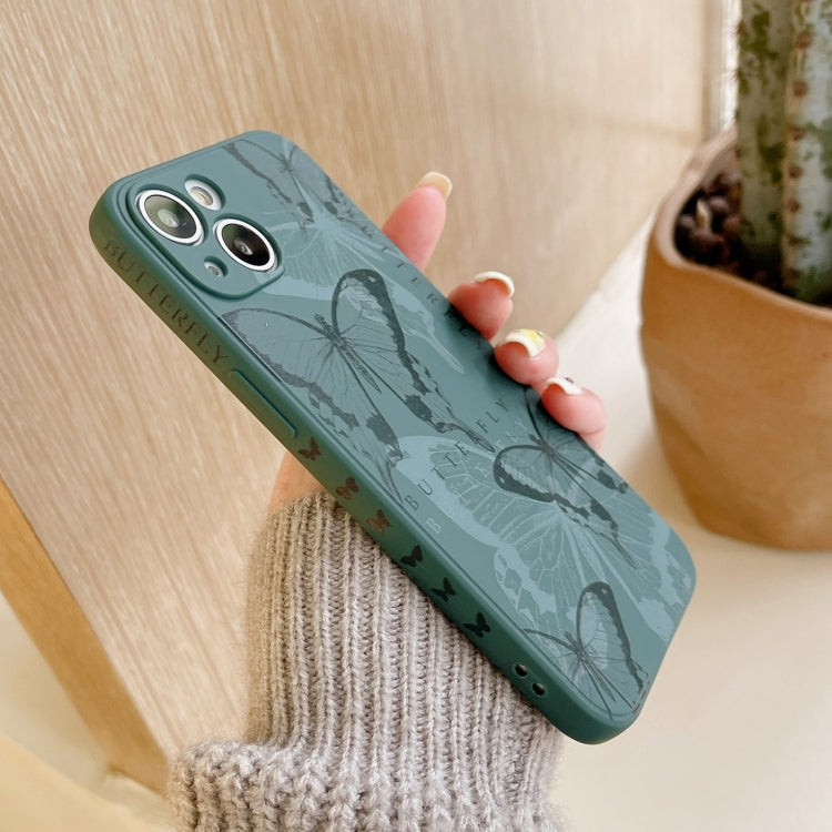For iPhone 14 Side Pattern Magic TPU Phone Case(Green Butterflies)