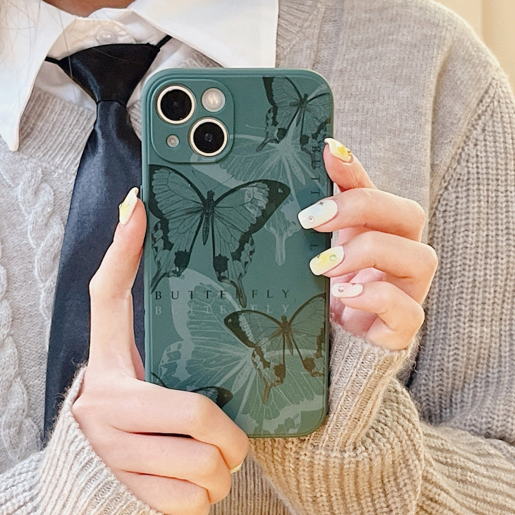 For iPhone 14 Side Pattern Magic TPU Phone Case(Green Butterflies)