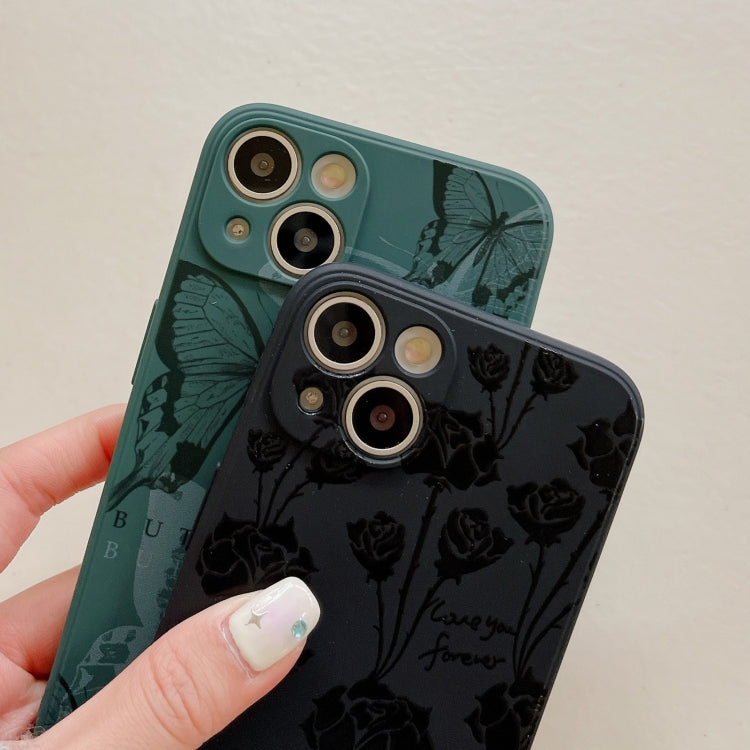 For iPhone 14 Side Pattern Magic TPU Phone Case(Green Butterflies)
