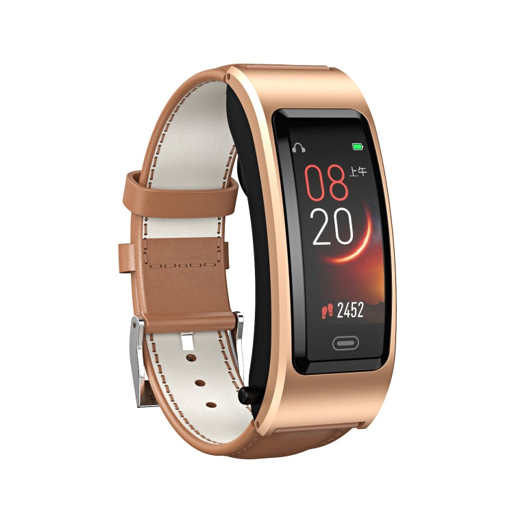 B7 Bluetooth Earphone Smart Bracelet, Support Sleep Monitoring / Blood Oxygen Monitoring / Heart Rate Monitoring(Gold + Brown Leather Belt)
