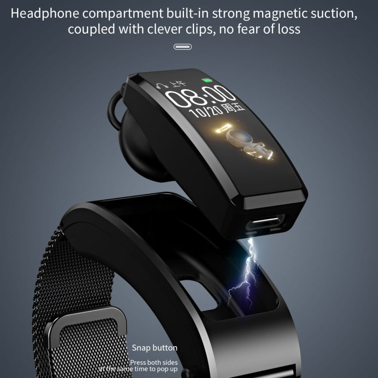 B7 Bluetooth Earphone Smart Bracelet, Support Sleep Monitoring / Blood Oxygen Monitoring / Heart Rate Monitoring(Gold + Brown Leather Belt)