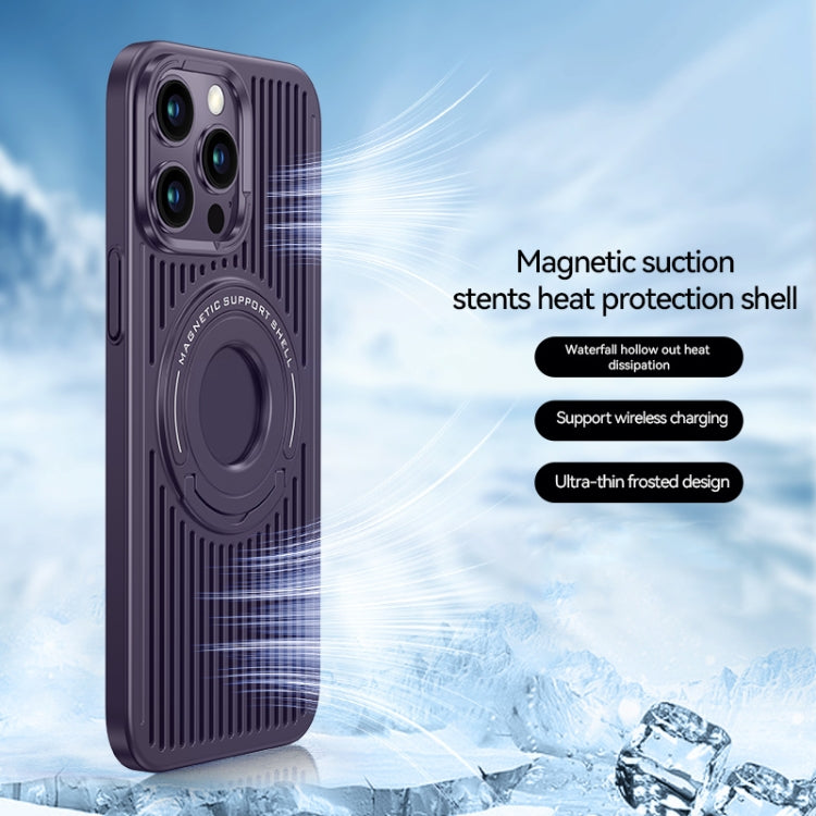 For iPhone 14 Pro Max Cooling MagSafe Magnetic Ring Holder Phone Case(Purple)