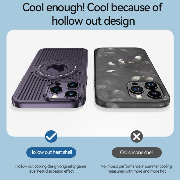 For iPhone 14 Pro Max Cooling MagSafe Magnetic Ring Holder Phone Case(Purple)