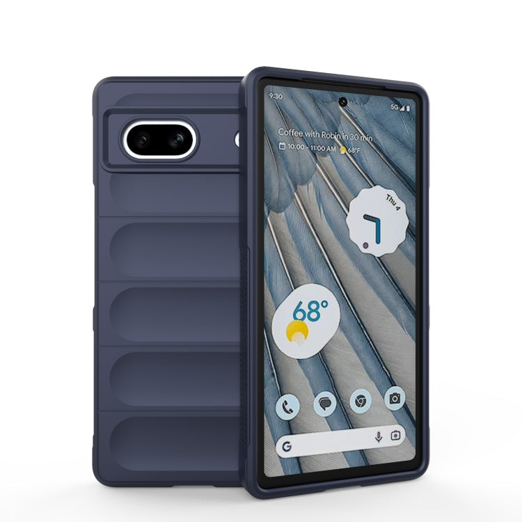 For Google Pixel 7a Magic Shield TPU  Flannel Phone Case(Dark Blue)