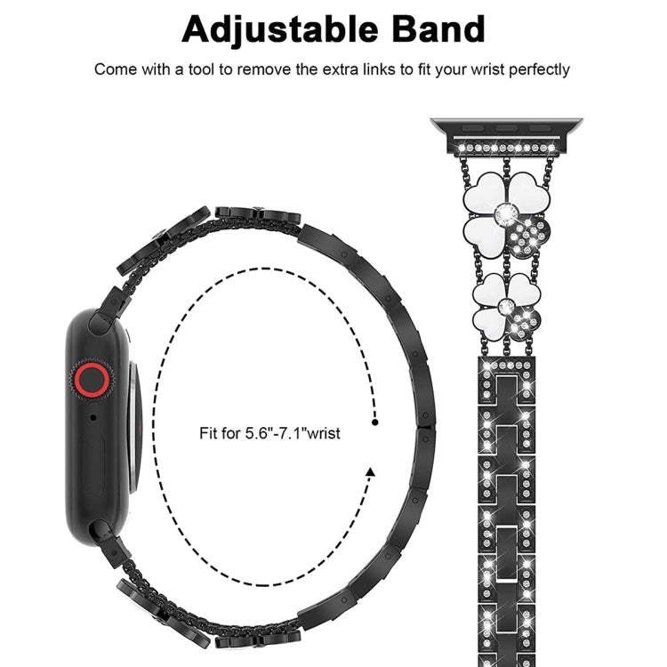 For Apple Watch Ultra 49mm Petal Metal Diamond Watch Band(Black+White)