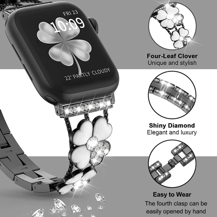 For Apple Watch Ultra 49mm Petal Metal Diamond Watch Band(Black+White)