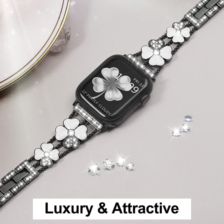 For Apple Watch Ultra 49mm Petal Metal Diamond Watch Band(Black+White)