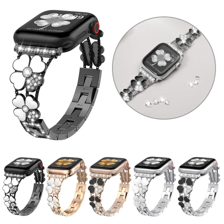 For Apple Watch Ultra 49mm Petal Metal Diamond Watch Band(Black+White)