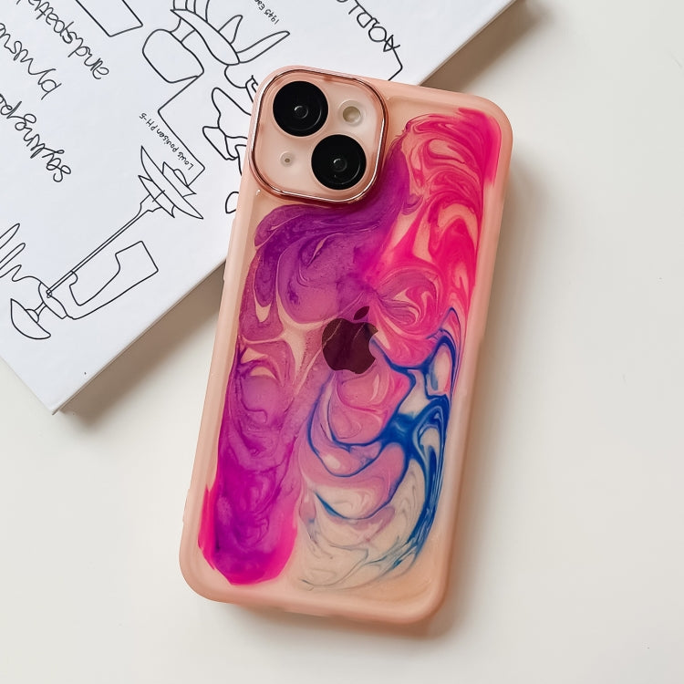 For iPhone 14 Oil Painting Electroplating TPU Phone Case(Pink)
