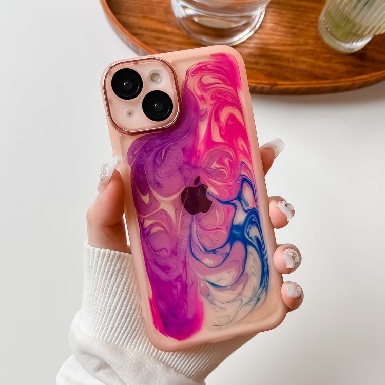 For iPhone 14 Oil Painting Electroplating TPU Phone Case(Pink)