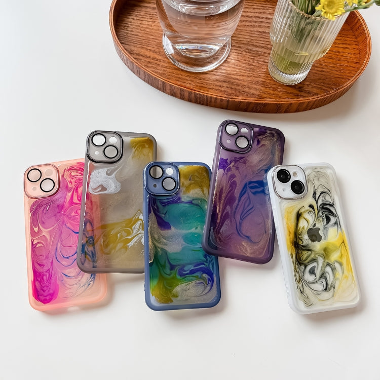 For iPhone 14 Oil Painting Electroplating TPU Phone Case(Pink)