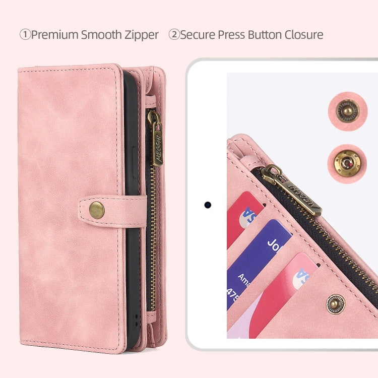 For iPhone 14 Pro Zipper Wallet Magnetic Detachable Leather Phone Case(Pink)