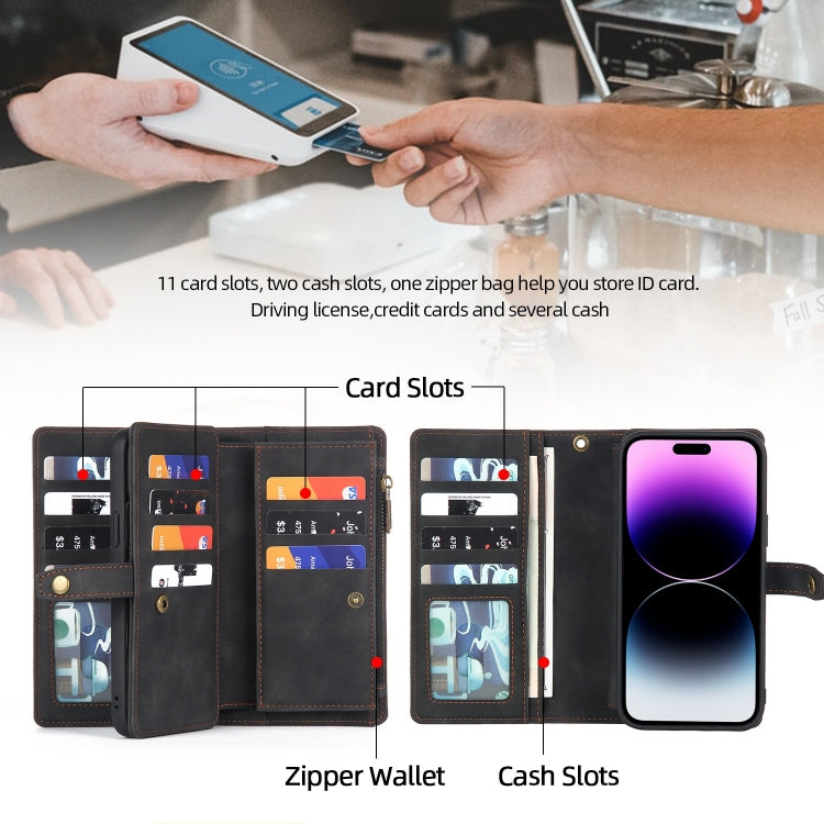 For iPhone 14 Pro Zipper Wallet Magnetic Detachable Leather Phone Case(Black)