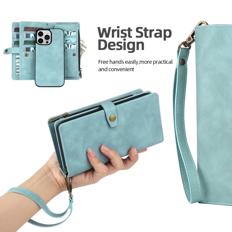 For iPhone 14 Pro Zipper Wallet Magnetic Detachable Leather Phone Case(Blue)