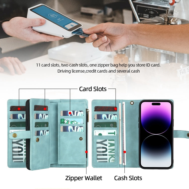 For iPhone 14 Pro Zipper Wallet Magnetic Detachable Leather Phone Case(Blue)