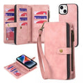 For iPhone 14 Plus Zipper Wallet Magnetic Detachable Leather Phone Case(Pink)