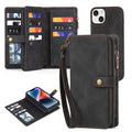 For iPhone 14 Plus Zipper Wallet Magnetic Detachable Leather Phone Case(Black)