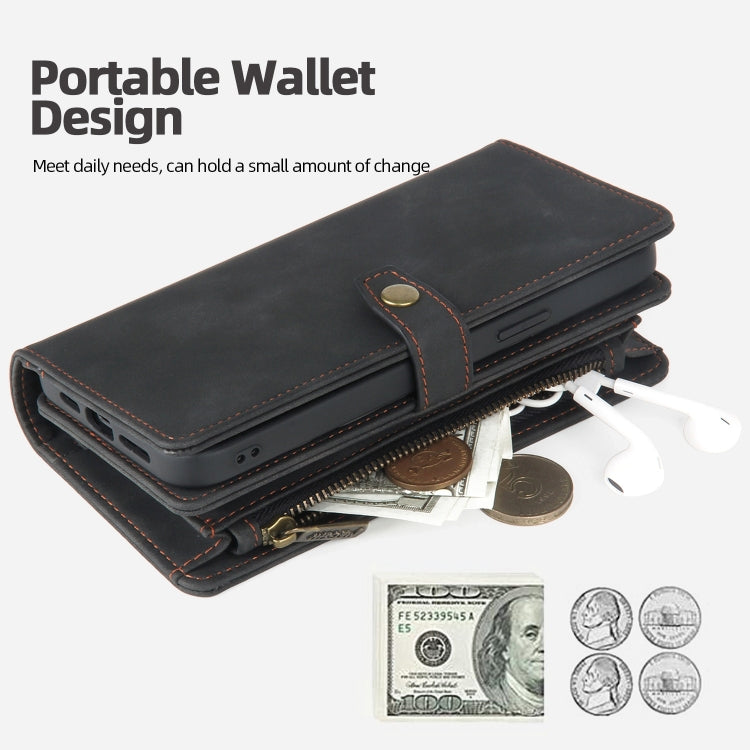 For iPhone 14 Plus Zipper Wallet Magnetic Detachable Leather Phone Case(Black)