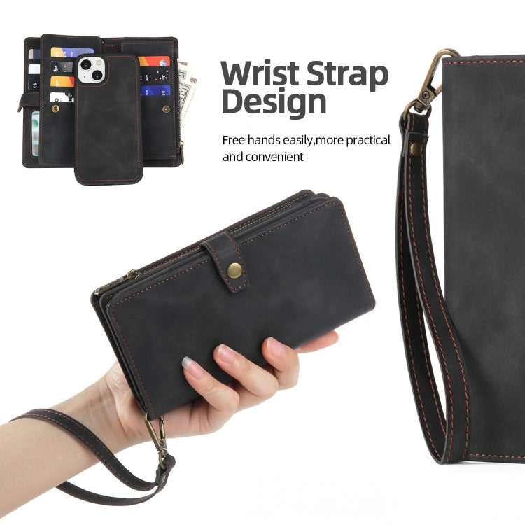 For iPhone 14 Plus Zipper Wallet Magnetic Detachable Leather Phone Case(Black)