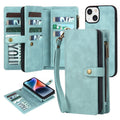 For iPhone 14 Plus Zipper Wallet Magnetic Detachable Leather Phone Case(Blue)
