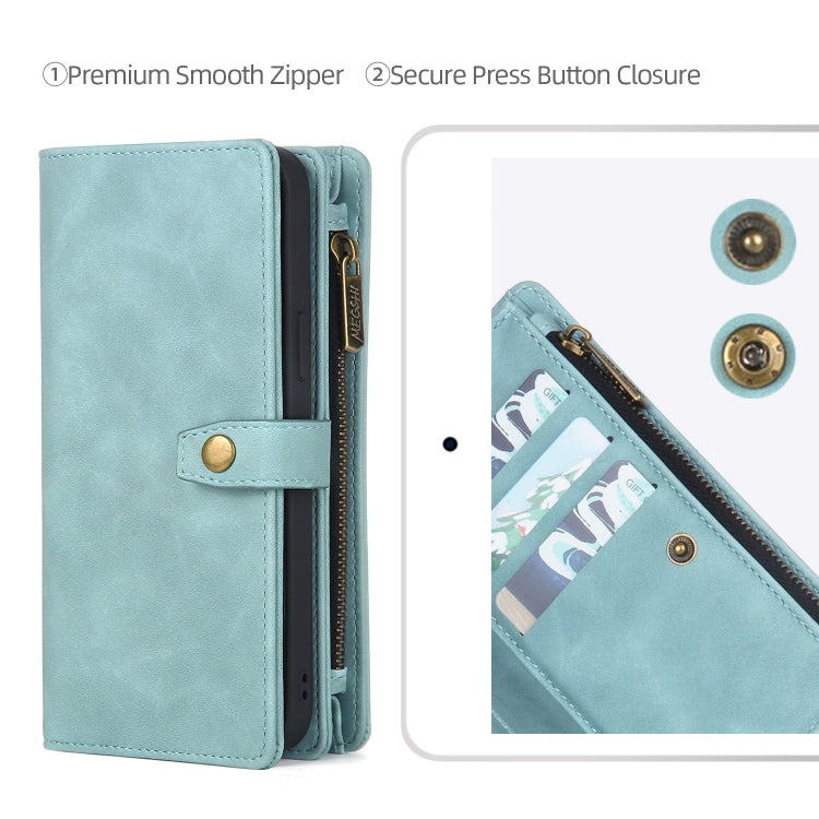 For iPhone 14 Plus Zipper Wallet Magnetic Detachable Leather Phone Case(Blue)