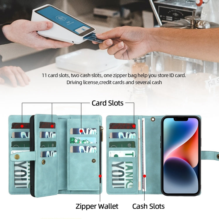 For iPhone 14 Plus Zipper Wallet Magnetic Detachable Leather Phone Case(Blue)