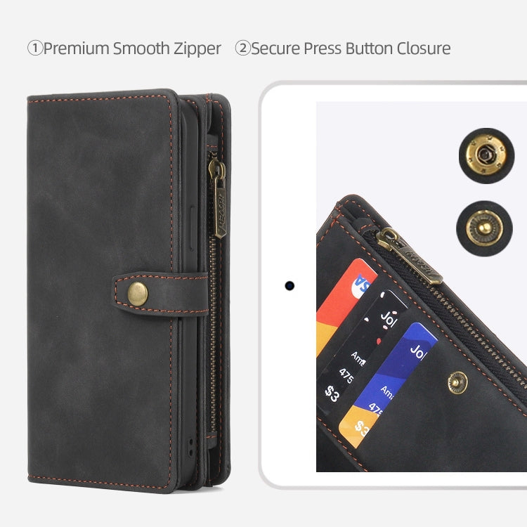 For iPhone 14 Pro Max Zipper Wallet Magnetic Detachable Leather Phone Case(Black)