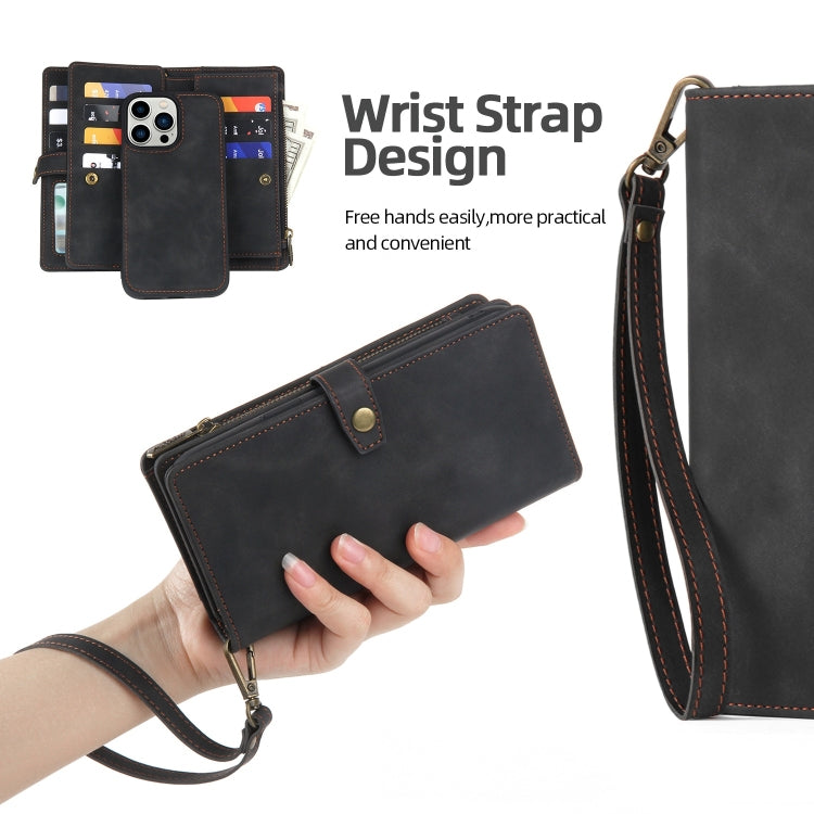 For iPhone 14 Pro Max Zipper Wallet Magnetic Detachable Leather Phone Case(Black)