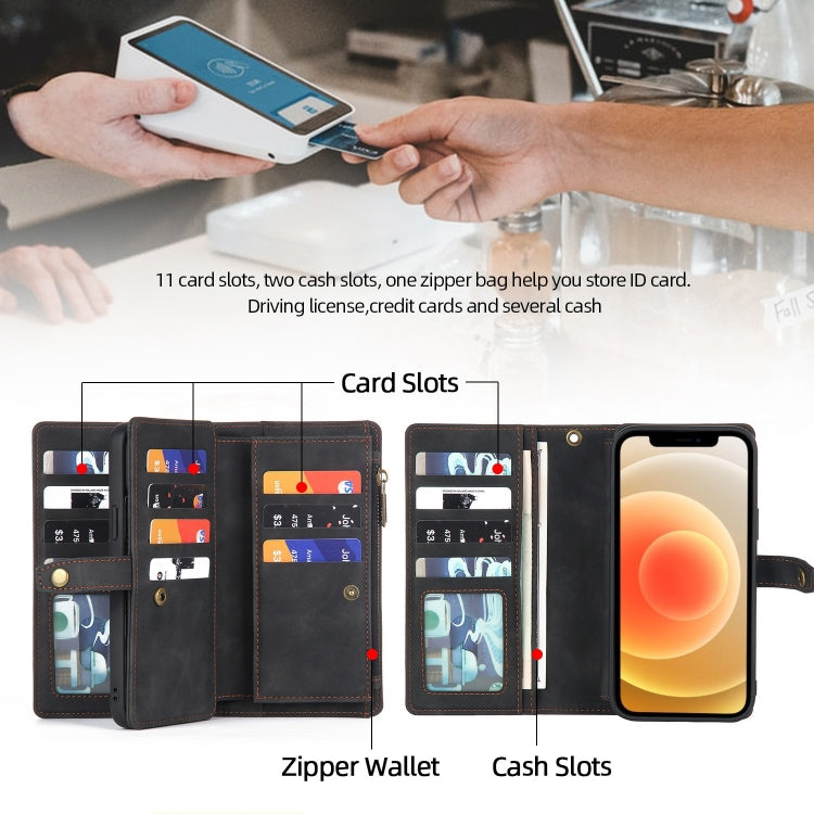 For iPhone 12 / 12 Pro Zipper Wallet Magnetic Detachable Leather Phone Case(Black)