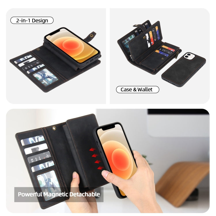 For iPhone 12 / 12 Pro Zipper Wallet Magnetic Detachable Leather Phone Case(Black)