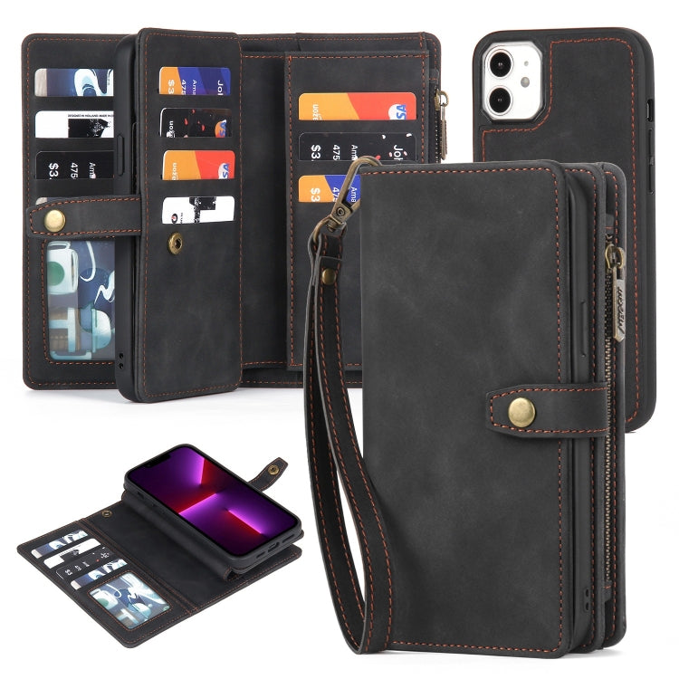 For iPhone 11 Zipper Wallet Magnetic Detachable Leather Phone Case(Black)