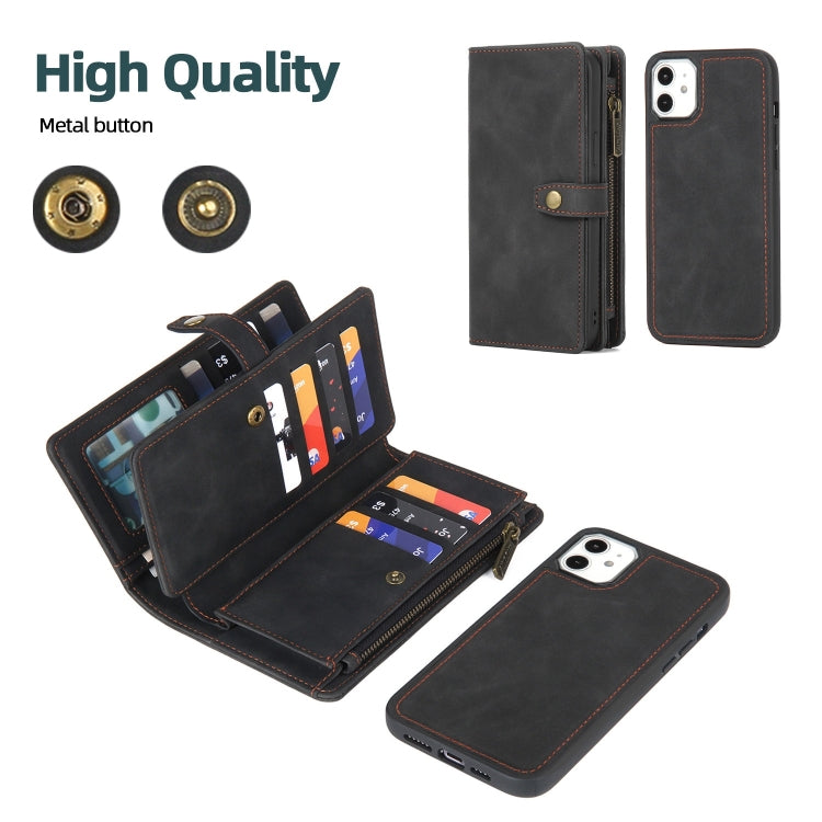For iPhone 11 Zipper Wallet Magnetic Detachable Leather Phone Case(Black)