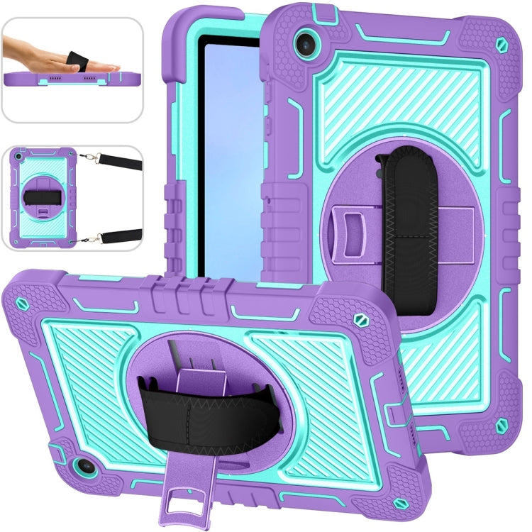 For Huawei MatePad SE 10.4 360 Degree Rotation PC Contrast Silicone Tablet Case(Purple  Mint Green)