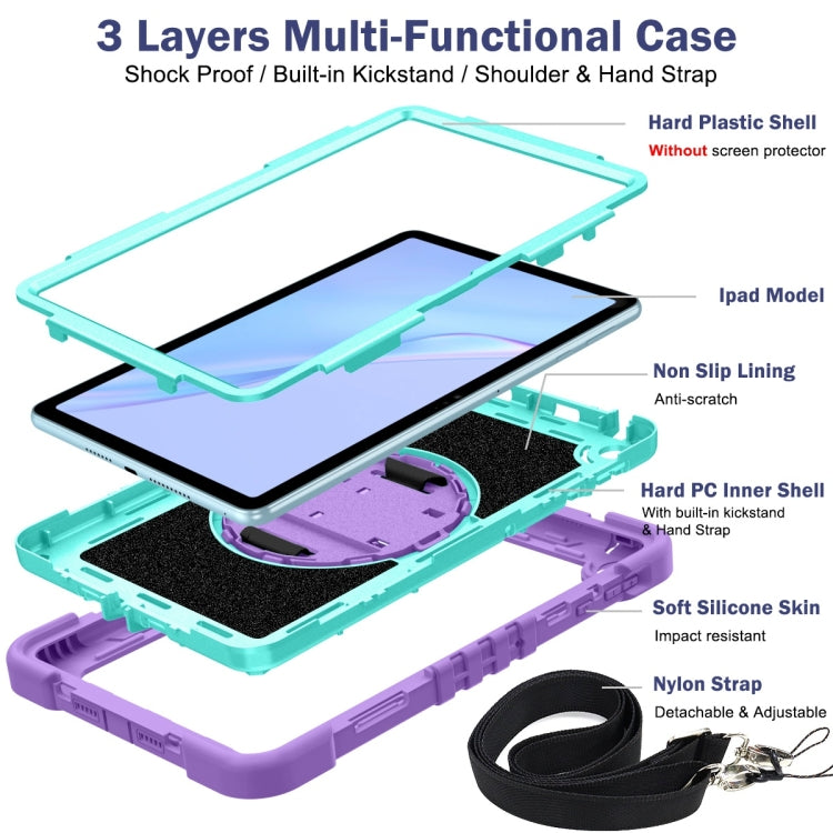 For Huawei MatePad SE 10.4 360 Degree Rotation PC Contrast Silicone Tablet Case(Purple  Mint Green)