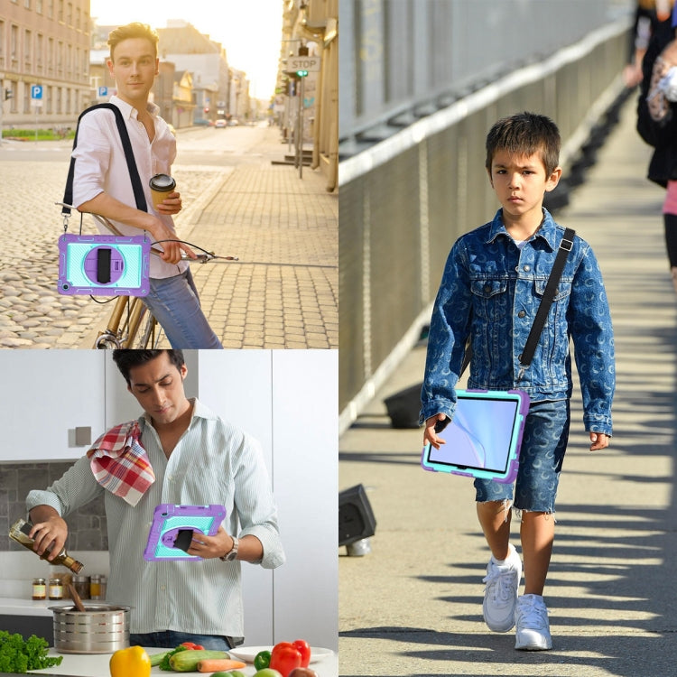 For Huawei MatePad SE 10.4 360 Degree Rotation PC Contrast Silicone Tablet Case(Purple  Mint Green)
