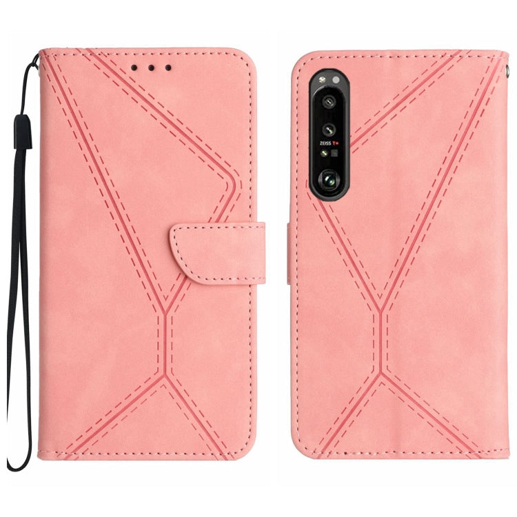 For Sony Xperia 1 V Stitching Embossed Leather Phone Case(Pink)