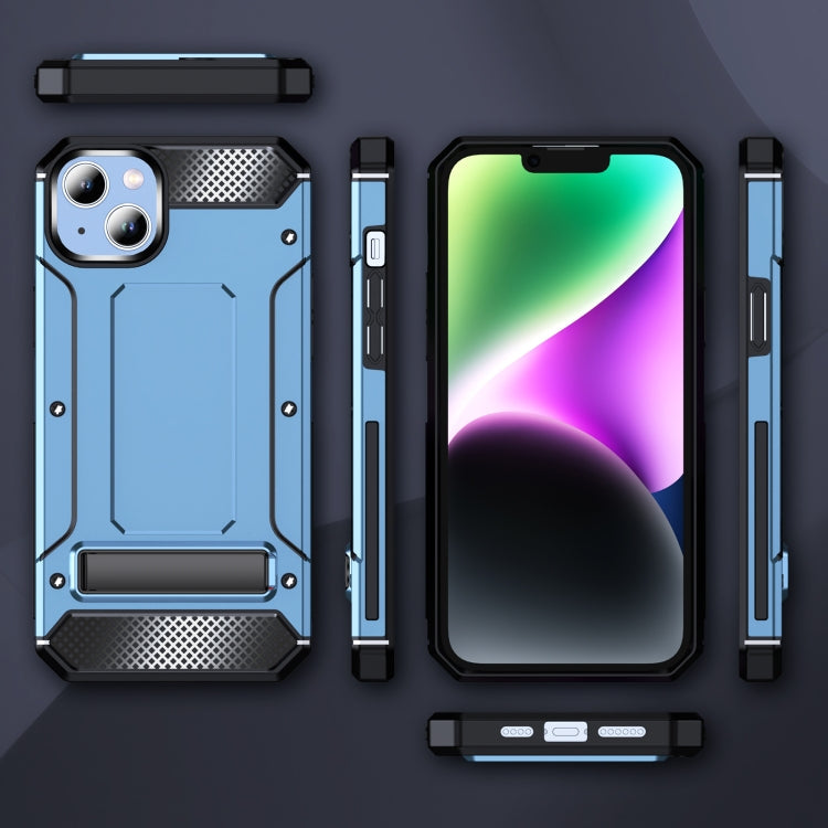 For iPhone 14 Plus Matte Holder Phone Case(Space Blue)